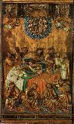 Master Francke Central panel of inner wings in Barbara-altar, depicting death of Virgin Mary. Oak wood relief painted with thick layer of oil paint in 17th century c oil painting